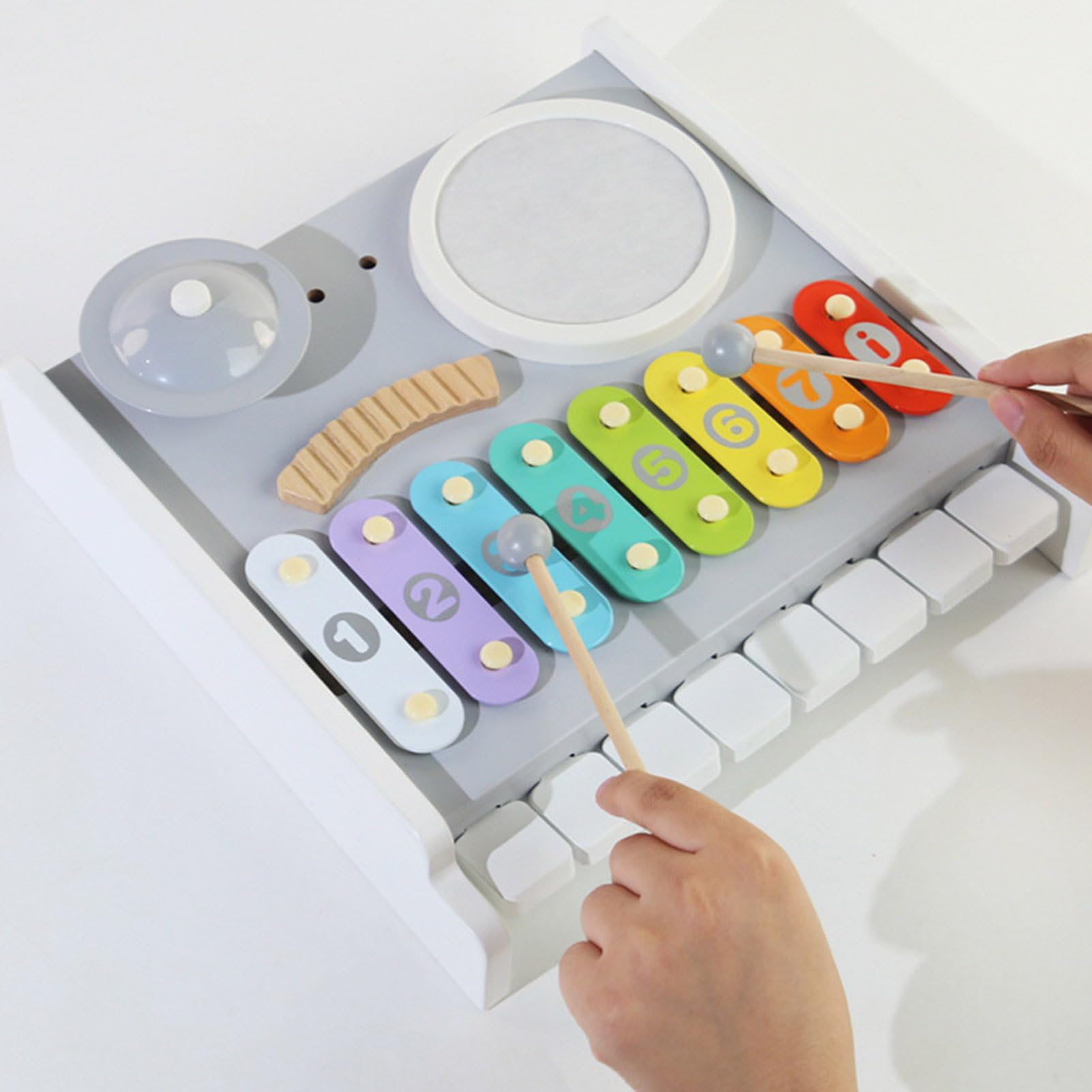 Xilófono Infantil Multifuncional de Madera | Juego de Xilófono y Tambor para Niños Juguetes Musicales para Cumpleaños Navidad Educación Coordinación Mano-Guardería