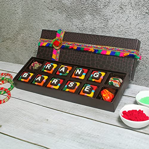Image of Velvet Fine Chocolates Premium Holi Gift Hamper | 12 Pcs Assorted Colorful Holi Chocolate Gift Box for Loved Ones | Handmade Chocolates | Pack of 1