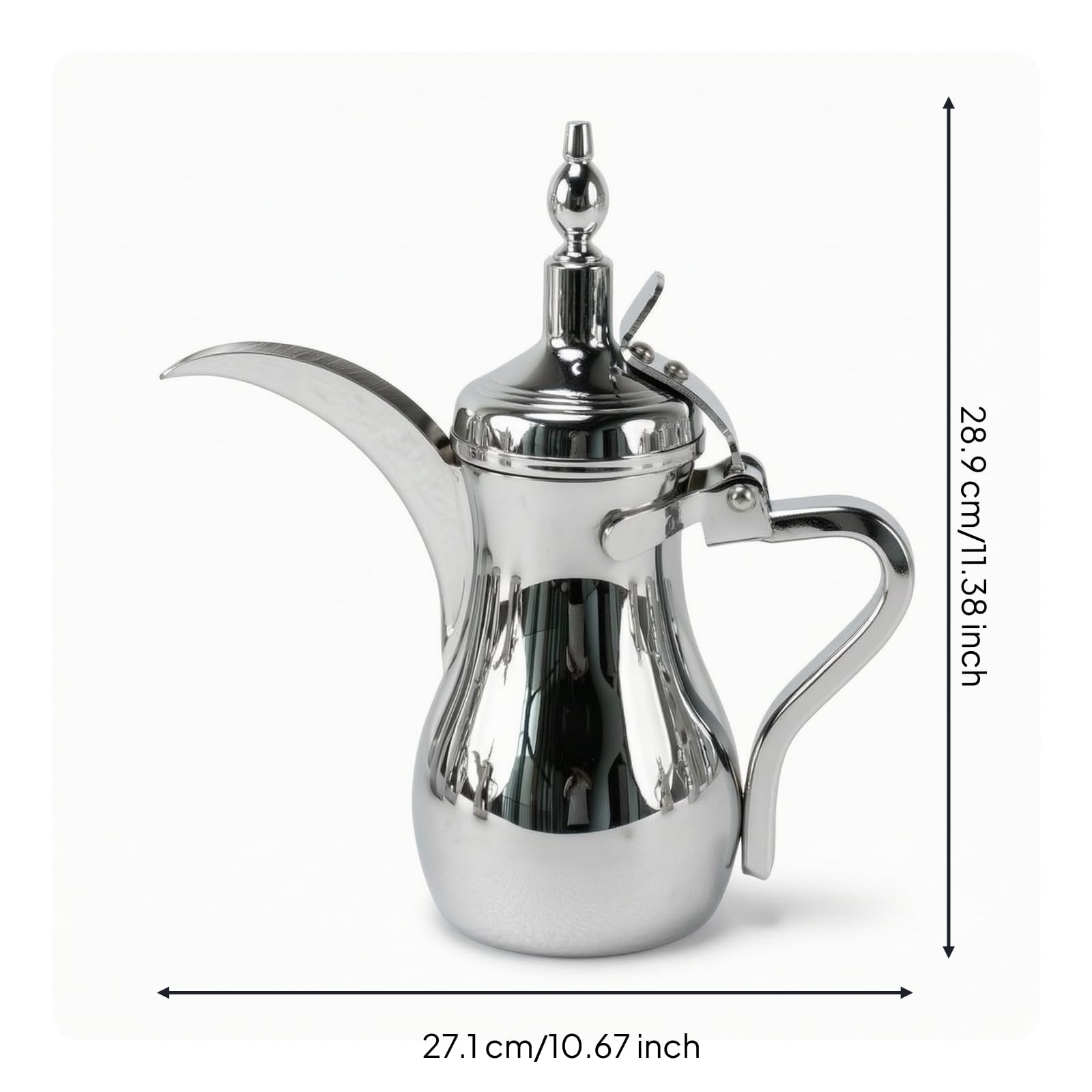 Gralara Tetera Estilo Árabe Pulida Cafetera Acero Inoxidable Vintage Vajilla para Baristas, Hostelería, Cafeterías, Cromo, 1100 Ml