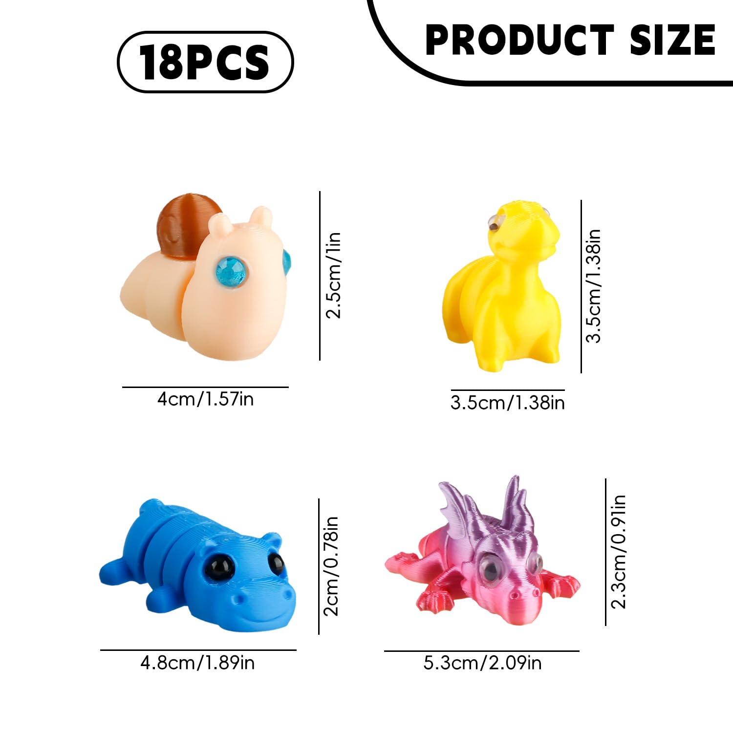 wellrun 18Pcs 3D Printed Animals Set,Colorful Movable Joint Mini 3D Printed Animal Figures,Flexible Fidget Toy,Cute Desk Decor for Home Office - Image 2