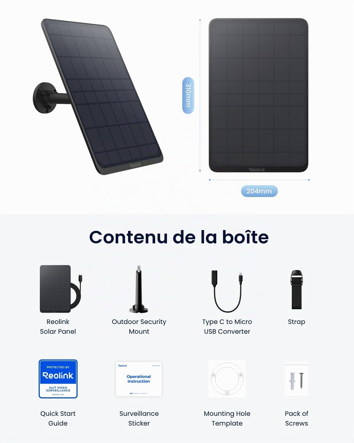Reolink Panneau solaire 12 W noir, alimentation solaire non-stop | Compatible avec TrackMix/Argus PT Ultra/Duo 2/Eco Ultra/3 Ultra, étanche, REOLINK Solar Panel 3