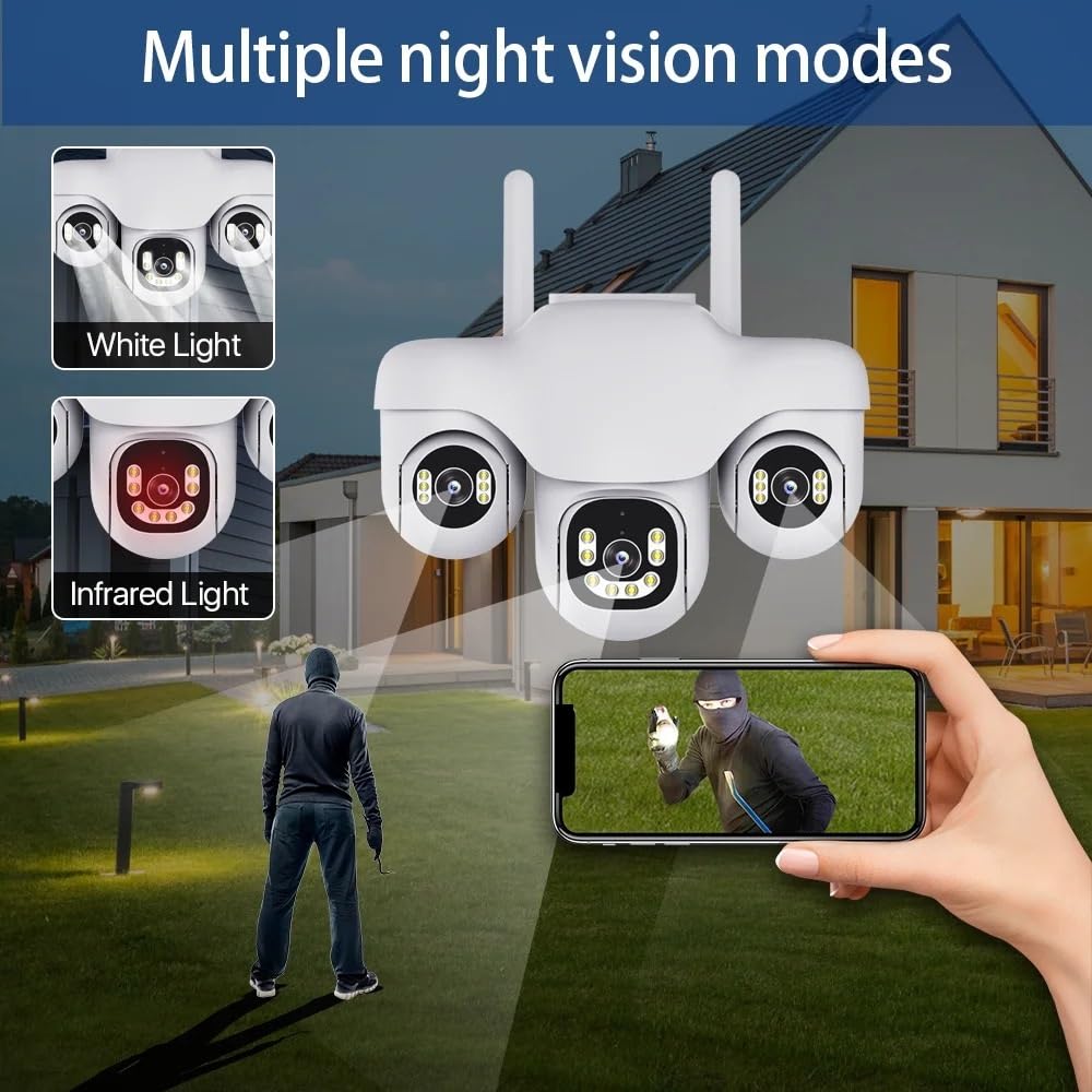 Security Camera, Cámara IP WiFi de 2MP CCTV con 3 Lentes y Pantallas, Seguimiento automático, vigilancia Seguridad for Exteriores, cámara PTZ, Impermeable, visión Nocturna(WiFi Camera 128G)