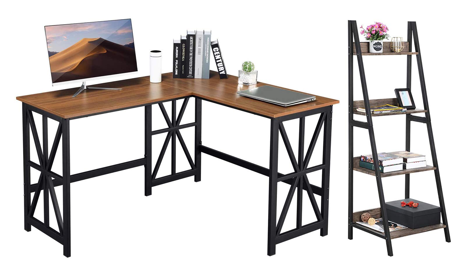 Buy GreenForest Ladder Shelf 4 Tier Bookcase Metal Frame Bookshelf with