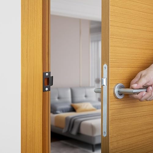 Miniatura 8 de DOITOOL 4 piezas de placa de huelga de puerta negra, placa de cerrojo negro, acero inoxidable, kit de refuerzo de puerta de acero inoxidable