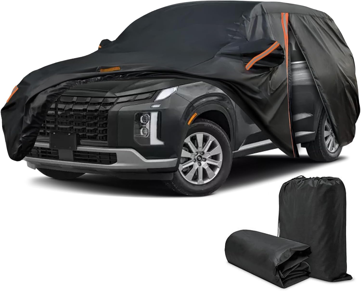 Car Cover for Hyundai Palisade 2019-2025, SUV Full Car Cover Waterproof All Weather for Automobiles, Outdoor Sun Rain UV Snow Dust Protection, Custom Fit with Driver Door Zipper and Reflective Strips