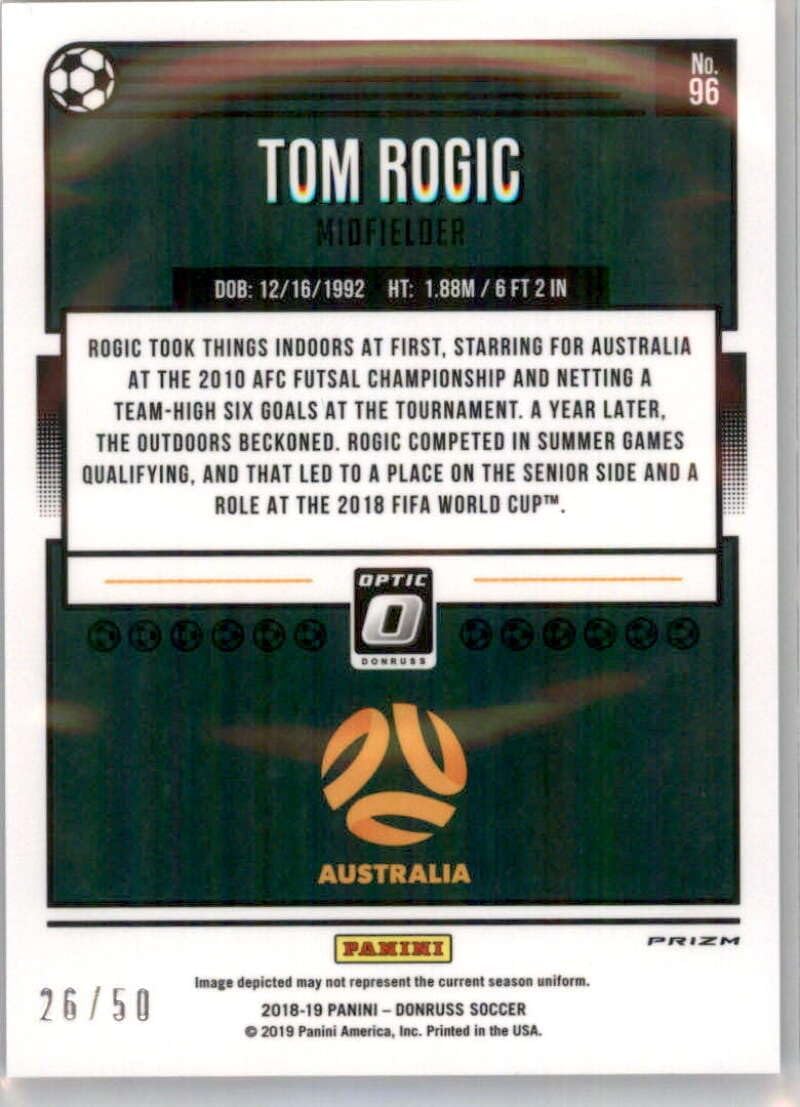 2018-19 Donruss Optic Red Velocity #96 Tom Rogic SER/50 Australia Official Soccer Card in Raw (NM or Better) Condition