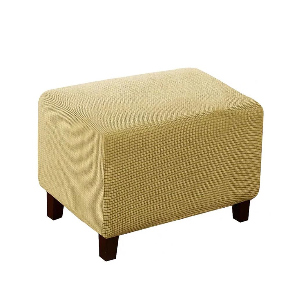 Lukery Ottoman Cover Soft High Stretch Rectangle Thickened Footstool Slipcover Elastic Bottom Removable Washable Pouffe Cover Footrest Stool Protector (Large,Light yellow)
