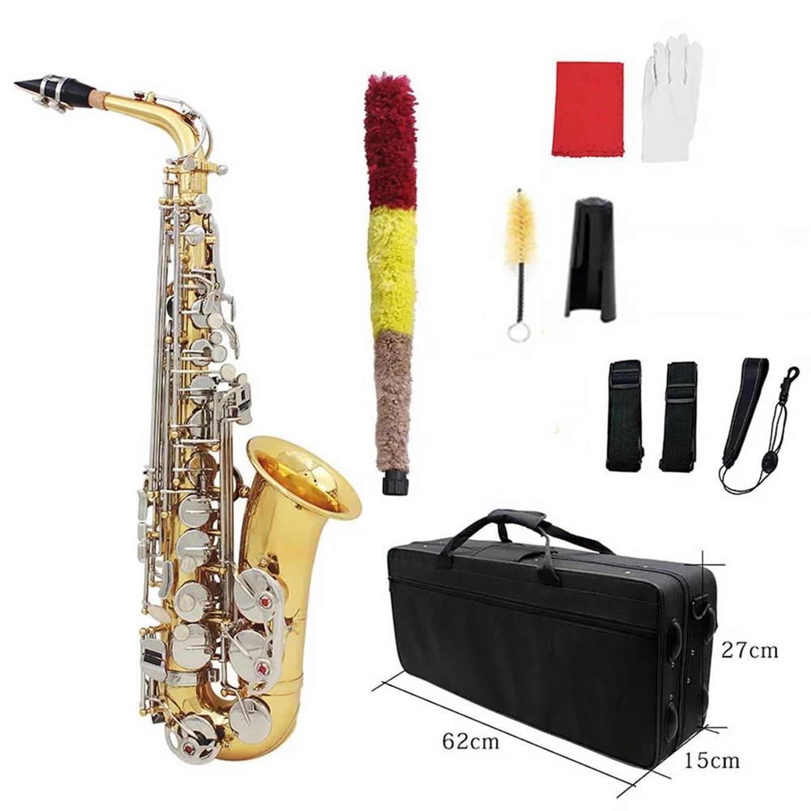 Saksofon Altowy Eb Mosiądz Lakierowany Na Złoto E Płaski Saksofon Muzyczny Instrument Dęty Drewniany Z Futerałem Akcesoria Do Ustników profesjonalny Saksofon (Color : Gold)