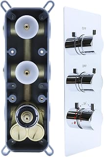 2 Function Shower Thermostatic Valve 3 Round Knob Valvs Body Can Control Water Volume and Work at the Same Time Concealed Brass Bathroom Replacement Rough-In(Chrome, 2-Way)