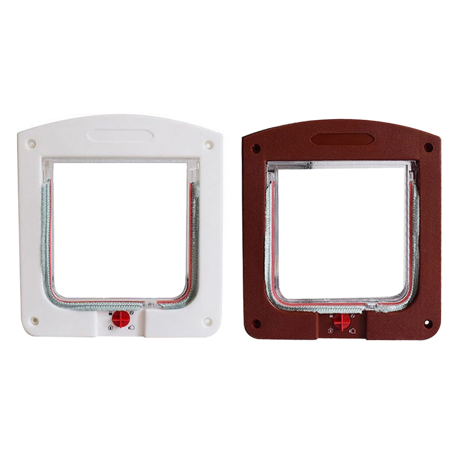 Lot de 2 Chatières Petites pour Chat en Plastique Blanc et Marron Porte pour Animaux de Compagnie Système D’Ouverture et Fermeture Manuelle Adaptée à la Liberté D’Accès