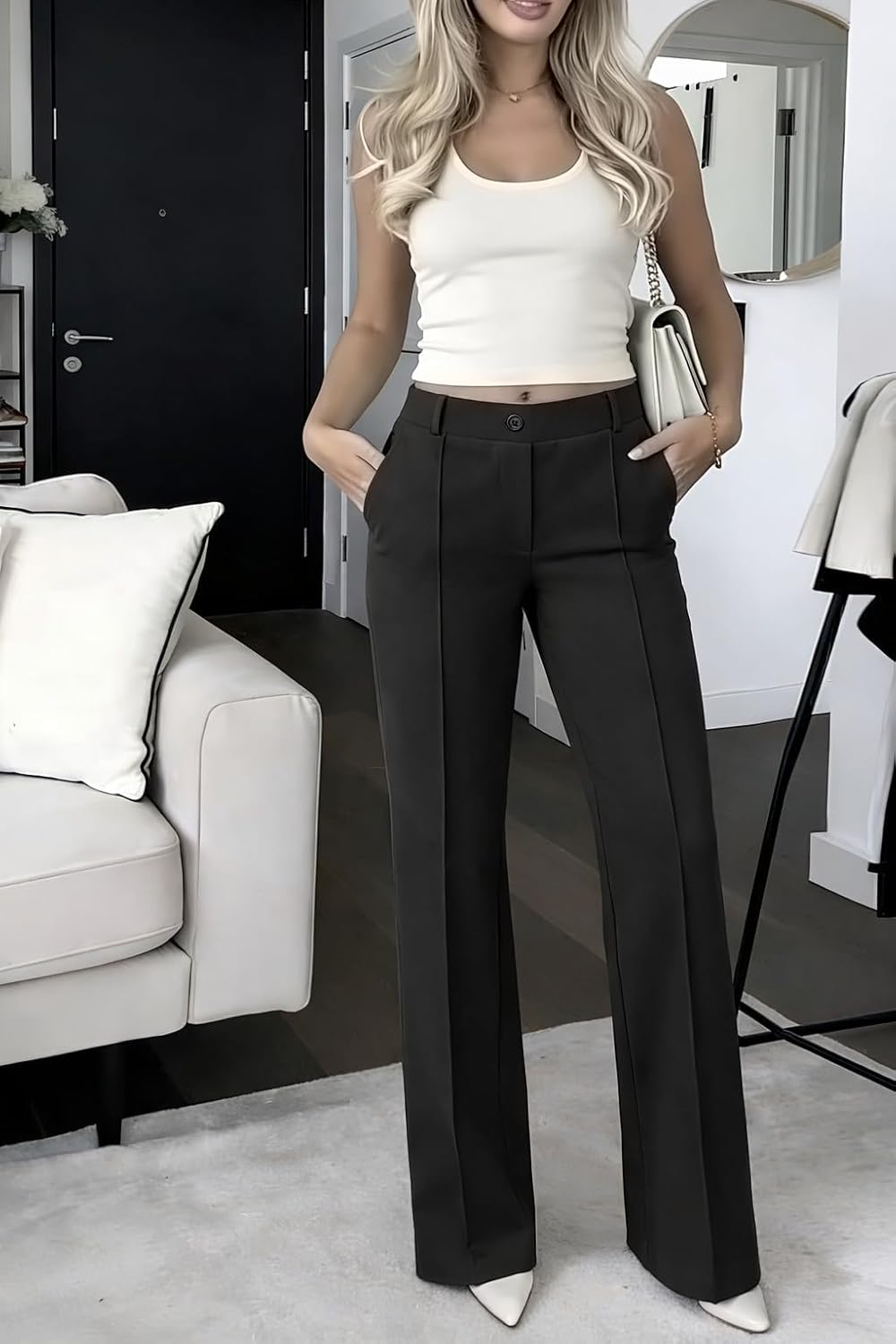 Womens Work Dress Pants Business Office Casual Outfits Comfy Stretchy Slacks Trousers Elastic Waist Pull on Pants