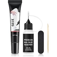 Semi-Solid Glue and Remover Kit with Stick for Press ons, No U/V Light Needed Quick Dry Fake Nail Tips Glue and Non-Acetone Remover with Precision Tips 10ml+10g