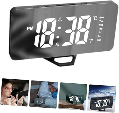 Miniatura 3 de Clock Rose Gold Desk Alarm Escritorio para Electronic Desk Mirror Wall Decor Reloj De Pared Digital Mirror Trim Smart Mirror Charge Abs Plastic Girl