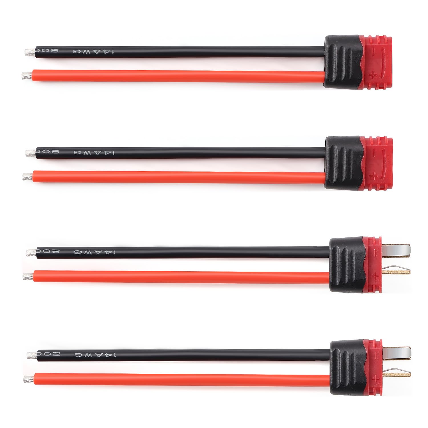 Lyeteung 2 Pairs Non-Slip T-Plug Connectors, Deans T Male Female Plug Connectors Adapter with Sheath Housing and 100mm 14 AWG Silicon Wire, for RC Lipo Battery