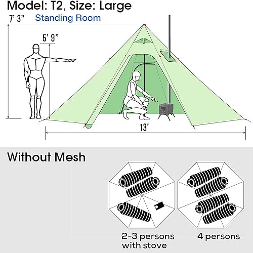 Miniatura 4 de Tipi - Tipi - Tipi ligeras para 4 personas con gato de estufa, 7 pies 3 pulgadas, tienda de campaña tipi para caza, equipo familiar, mochilero,