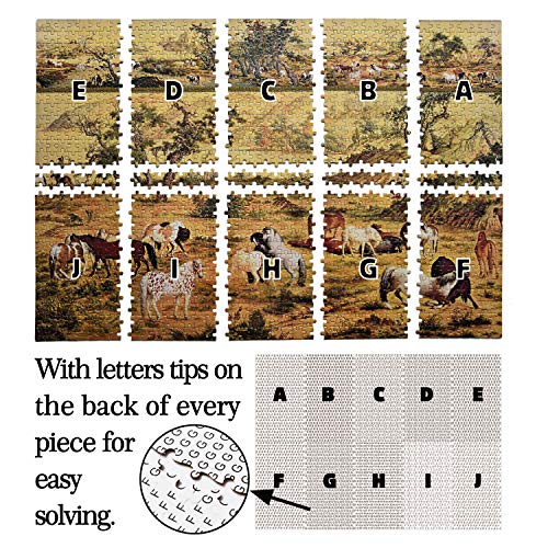 1000 Piece Puzzles for Adults, Horse Art Paintings Nature Landscape Puzzles - One Hundred Horses - Museum Collection Artwork, 20X27 Inches