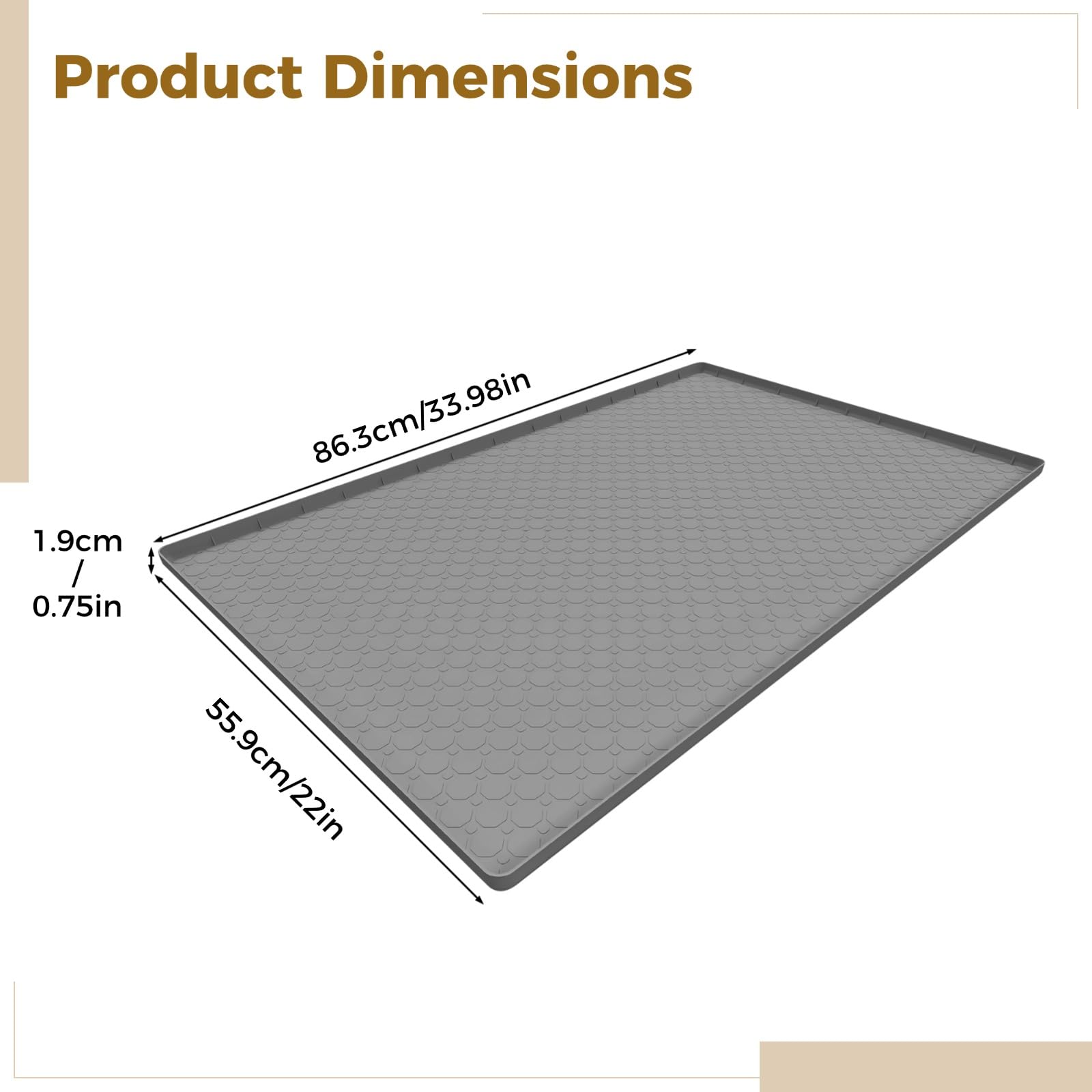 Tapis alimentaire rectangulaire en silicone pour chats et chiens, texture ondulée antidérapante, imperméable, grande taille 86,4 x 55,9 x 1,8 cm pour une large couverture