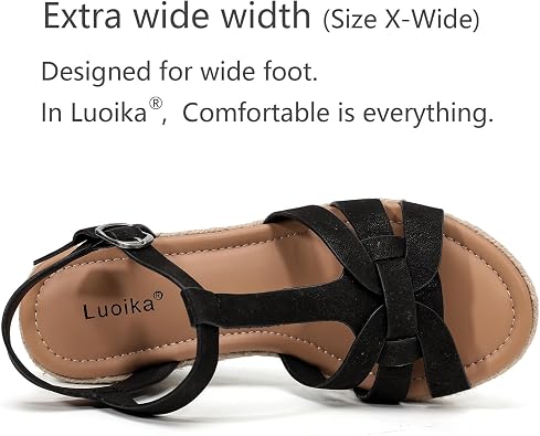 Luoika Women's Wide Width T-Strap Platform Wedge Sandals.