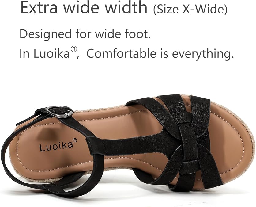 Luoika Women's Wide Width T-Strap Platform Wedge Sandals.