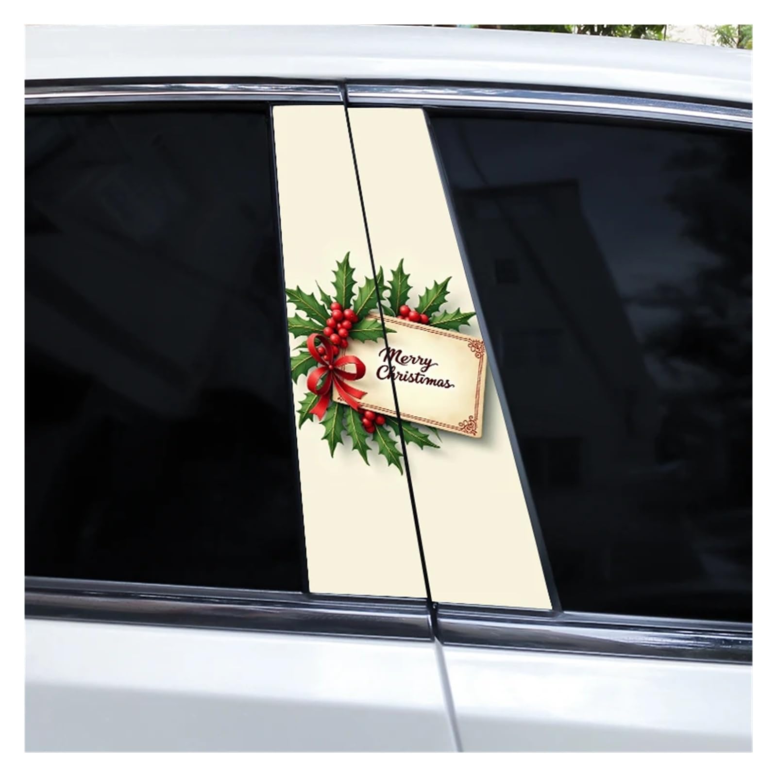 Car Side Decals 2pcs Christmas Bow Cedar Blue Butterfly Gift Tree Car Doorpost Vinyl Decal Sunscreen Self-Adhesive B-Pillar Stickers(Style I)
