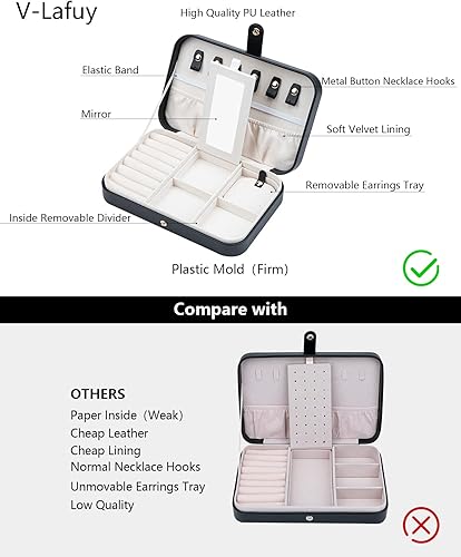 Miniatura 3 de V-LAFUY Joyero pequeño joyero de viaje cajas de joyería portátiles para mujer organizador de viaje de joyería de 2 capas regalo para mujeres y niñas