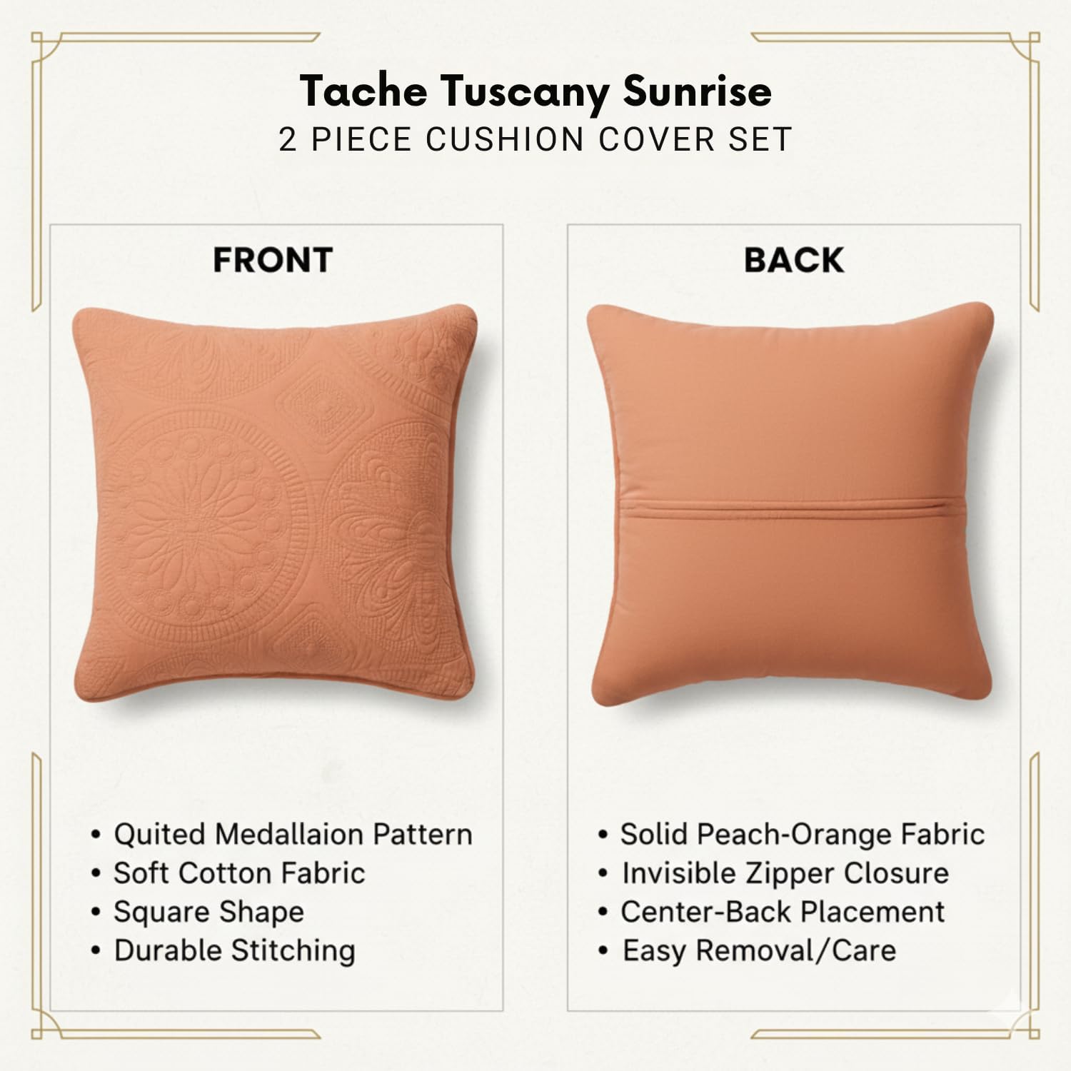 Tache 18 Inch Cotton Tuscany Sunrise 2 Piece Orange Floral Cushion Throw Pillow Covers