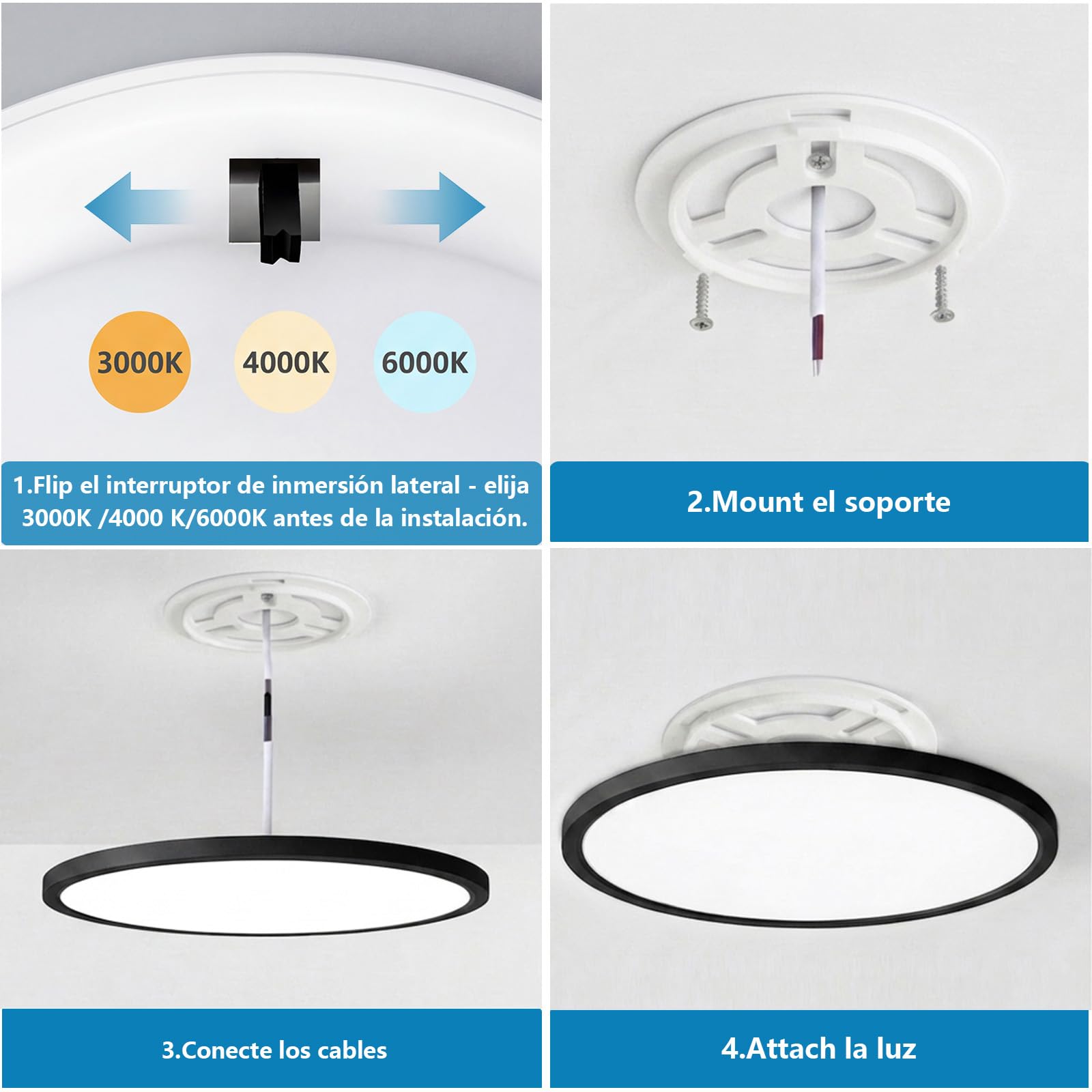 Yexati LED Deckenleuchte 36W 6000K/4000K/3000K, 3200LM IP54 Ultra Dünn Deckenlampe, Flach Rund Modern Badezimmer Lampe Schwarz Küchenlampe für Flur Schlafzimmer Balkon Wohnzimmer Küche Keller Ø40CM