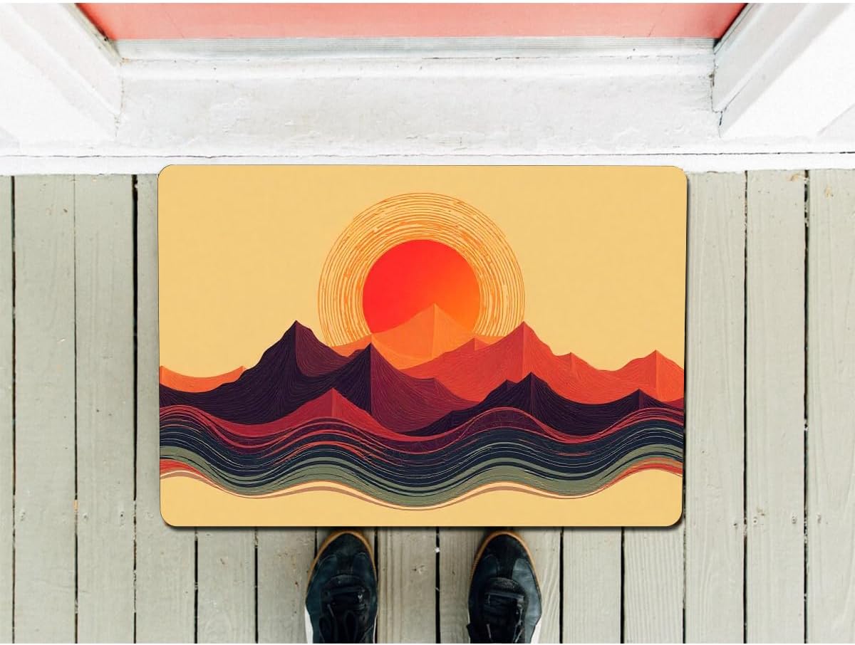 Funny Welcome Doormat (23.7 in X 15.6 in) Outside Entrance Way Front Door/Porch/Patio Decor House Warming Gift Personalized Matt (Modern Art Sunset Mountain)