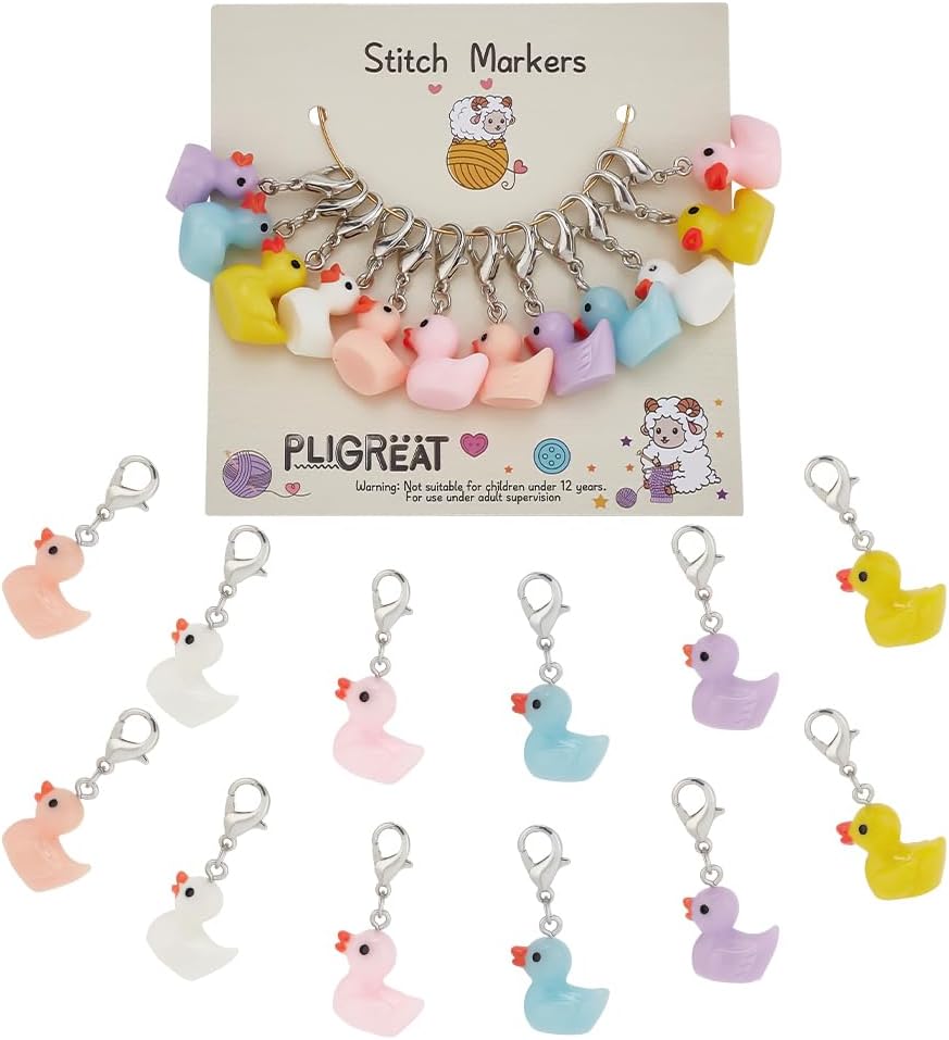 PLIGREAT 20-Piece Crochet Stitch Markers - Colorful Pom Pom Knitting Accessories