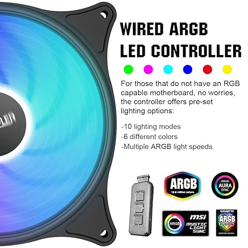 Miniatura 3 de PcCOOLER Ventilador de caja de 4.724 in serie Dawn, ventiladores silenciosos LED RGB - Personalizaciones avanzadas de iluminación con 7 colores y 10