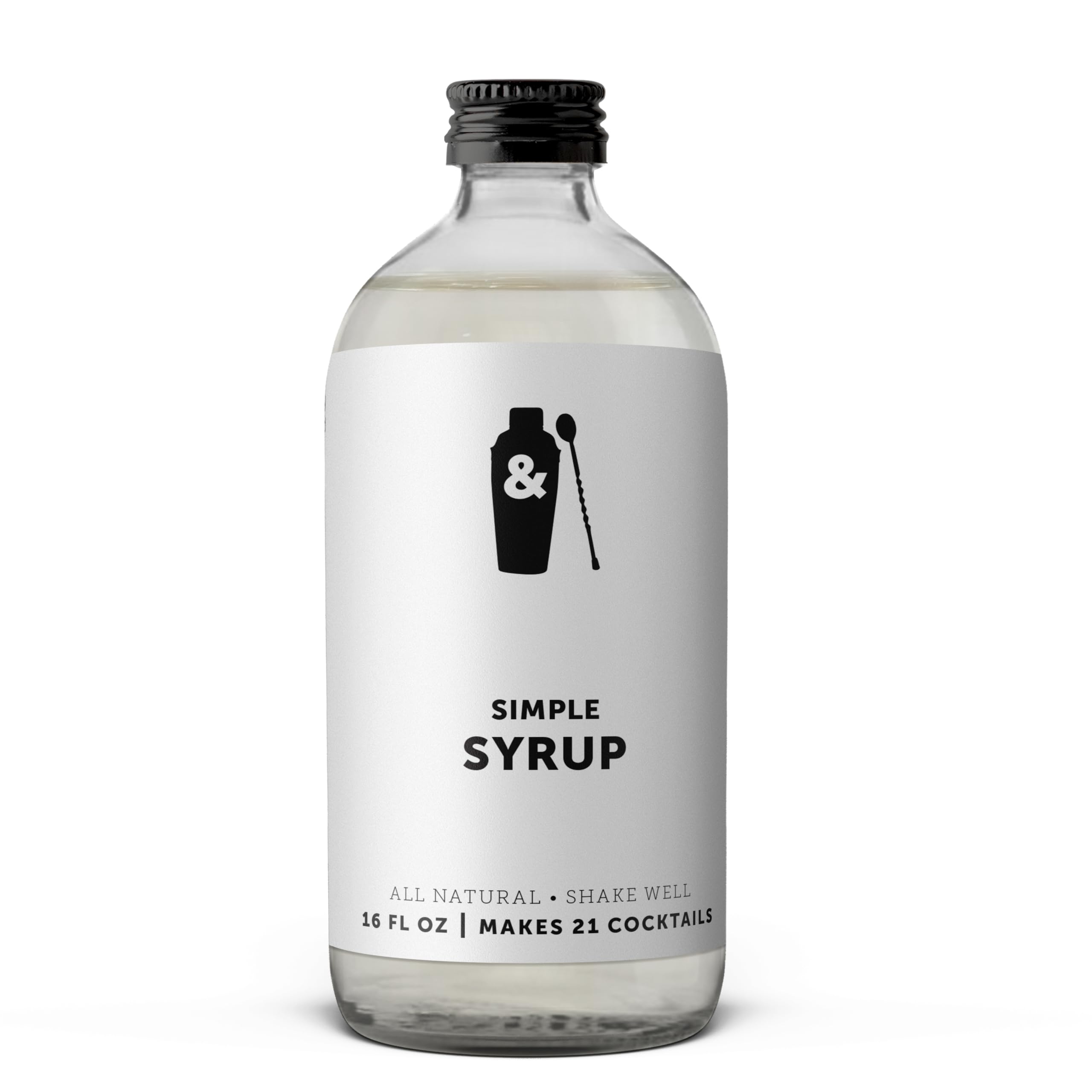 Shaker & Spoon Simple Syrup, 16oz Simple Syrup for Cocktails and Drinks, Simple Sugar, Craft Cocktail Syrups for Mocktails, Non Alcoholic Drinks, Cocktail Mixers, Tea, Coffee Syrups