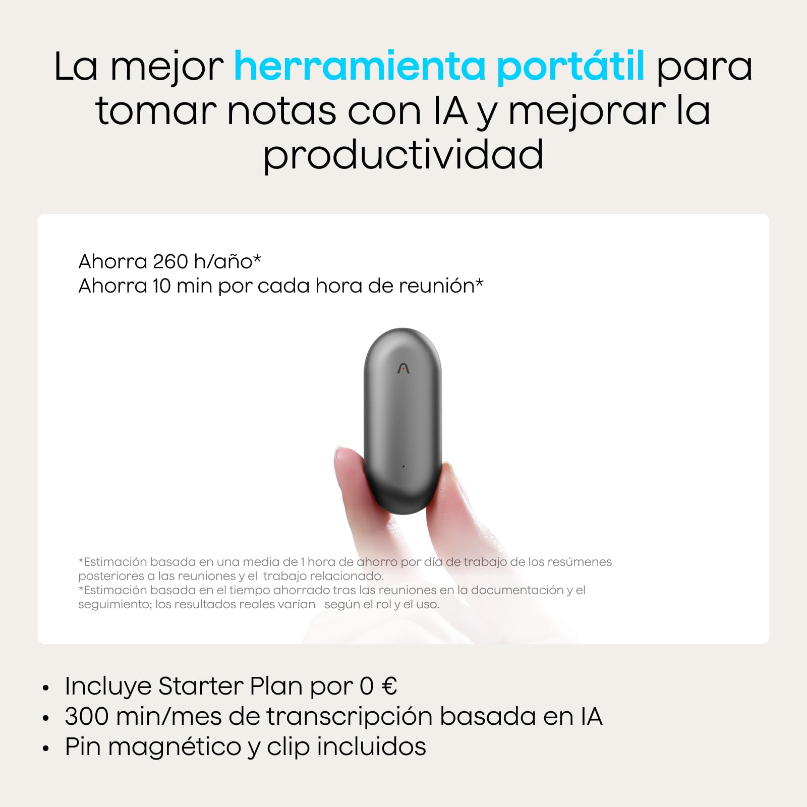 Plaud NotePin Grabadora de Voz con IA, Control por App para Tomar Notas, transcripción y Resumen con IA, soporta 112 Idiomas, 64 GB, para conferencias, reuniones, Teams, Gris Cósmico