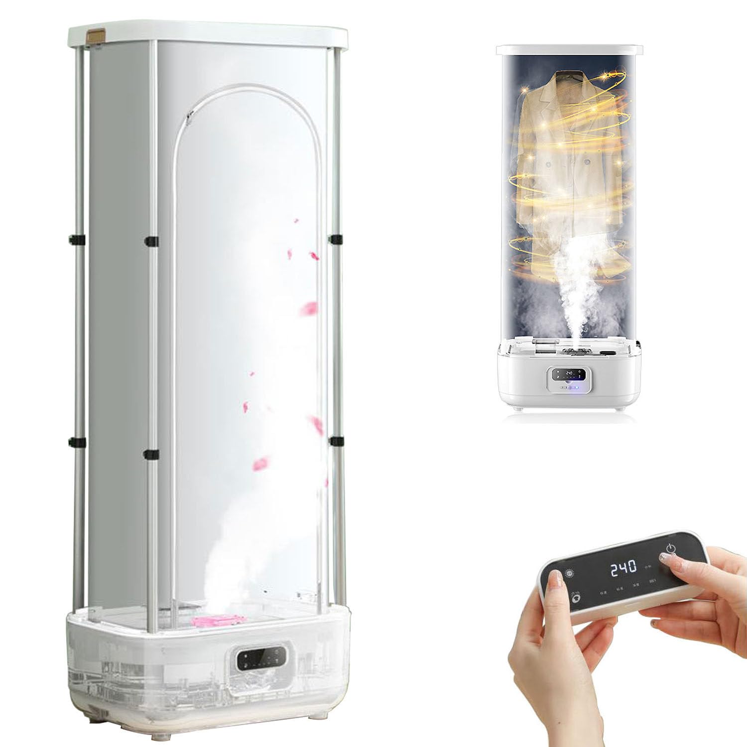 Máquina de planchar con prensa de vapor con mando a distancia y caja de aroma integrada para ropa y telas