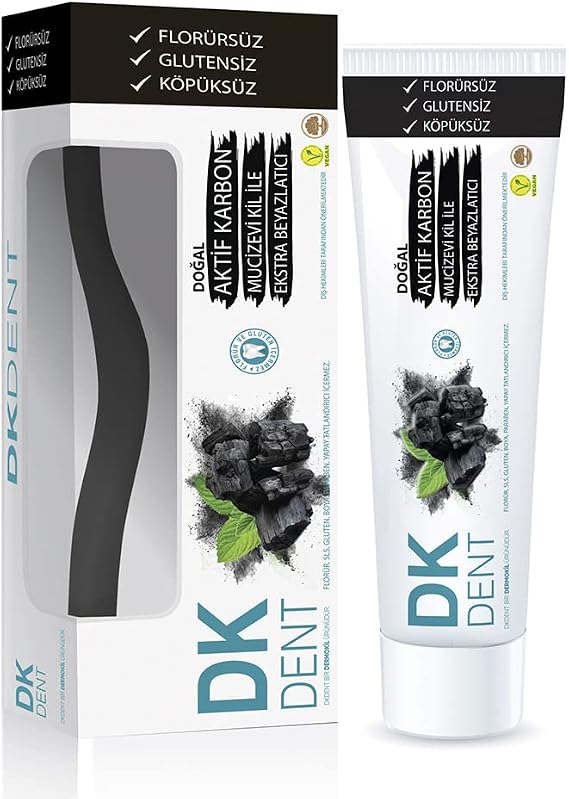 Dkdent Vegan Activated Carbon Fluoride-Free Toothpaste 75 ml Toothbrush Gift