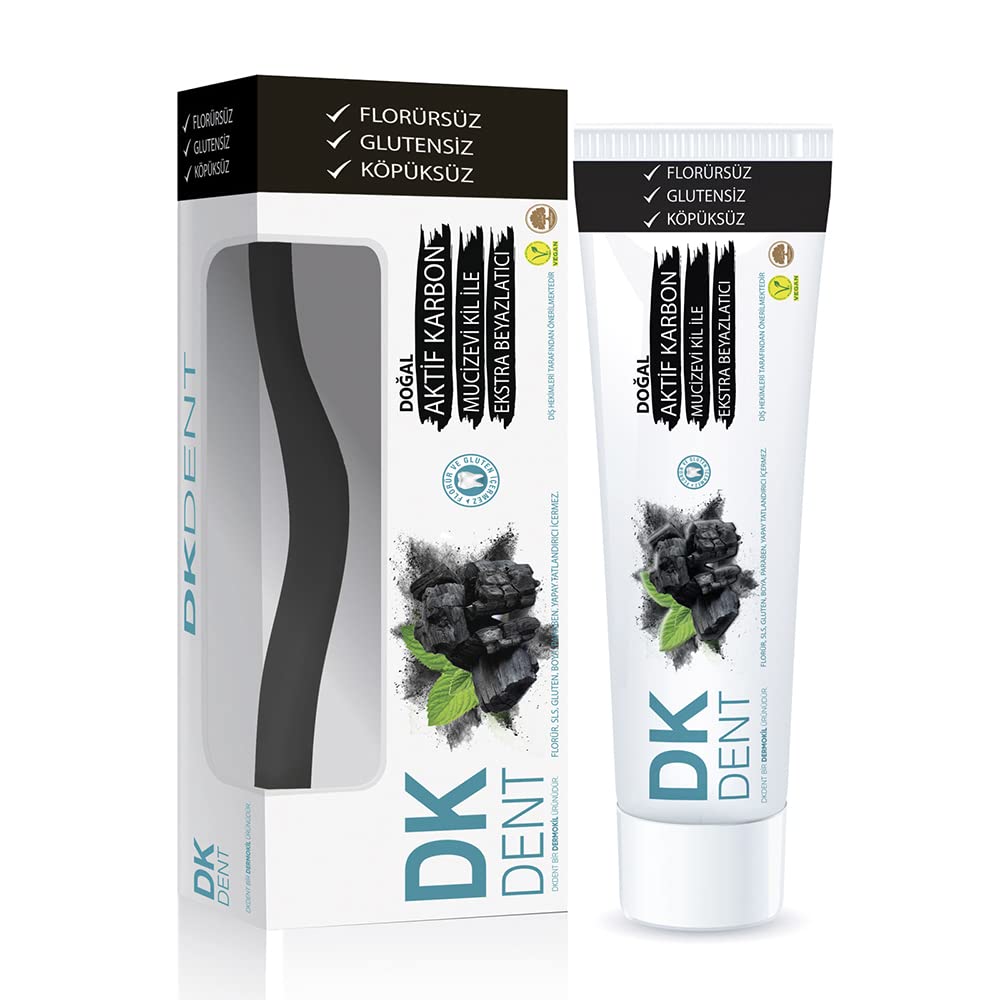 DKDENT Vegan Aktif Karbonlu Florürsüz Diş Macunu 75 ml Diş Fırçası Hediyeli
