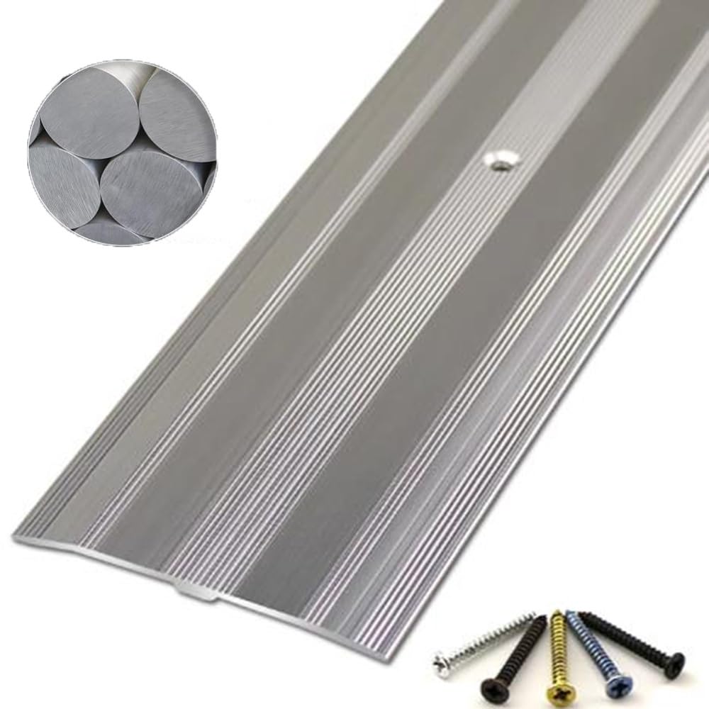 Floor Transition Strip，2 3/8" Metal Threshold Strip for Doorways, 35.4in Aluminum Flat Divider Strip Non Slip Material for Joining Floor Gaps