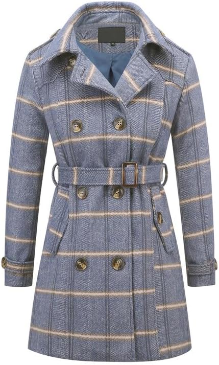 Rasujie Womens Pea Coat Double Breasted Wool Coat Long Winter Trench Coat with Belt