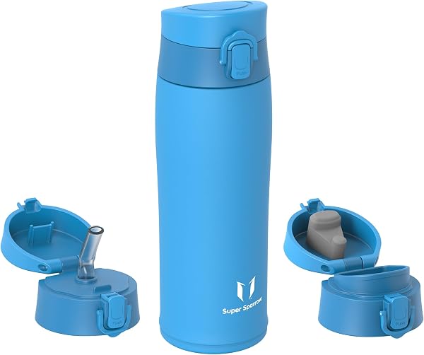 Super Sparrow Botella Agua Acero Inoxidable - Botella Termica - 350ml / 500ml / 750ml / 950ml - Termo Sin BPA, Botella de agua para niños - Incluye 2 Tapas : con Pajita y con Boquilla - 2