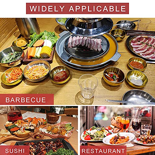 N A 6Pcs Double Deck Stainless Steel Sauce Dish, Round Mini Condiment Tray, Sauce Plate, Sushi Dipping Bowls, Appetizer Trays, Dinner Plate Condiment Dish For Restaurant And Home(Golden) #TOP3