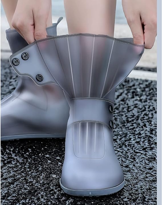 Image of New Double-Breasted Design Shoe Covers Reusable, Durable Rain Shoe Covers Easy-On and Easy-Off,Anti Slip Reusable & Foldable Shoe Covers - TPE Sole Waterproof Rain Boot Cover