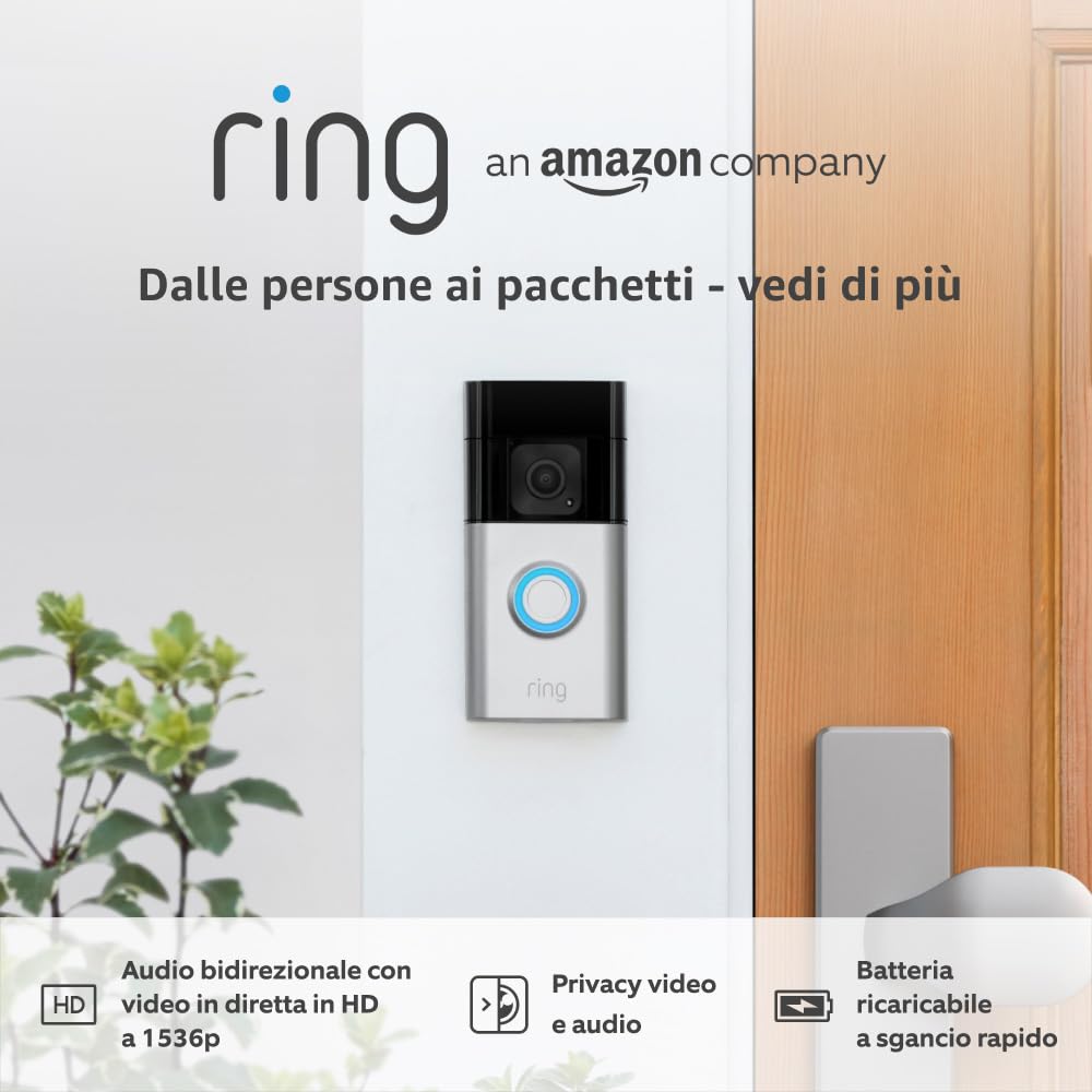 Ring Videocitofono Plus a batteria (Ultimo modello) | Battery Video Doorbell Plus | Videocitofono wireless, videocamera con video in HD a 1536p, batteria ricaricabile | Facile da installare (5 min)