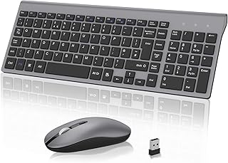 Wireless Keyboard Mouse Combo, cimetech 2.4G Ultra-Thin Keyboard and Mouse Set with Sleek Ergonomic Silent Design & Stable Connection for Windows PC Laptop Computer (QWERTY UK Layout, Gray)