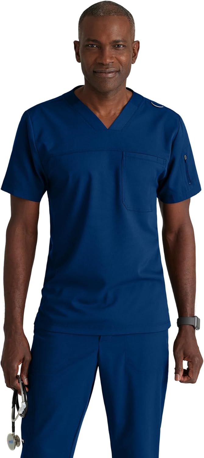 BARCO Grey's Anatomy Spandex Stretch Direct - Rapid Scrub Top for Men, V-Neck Men's Scrub Top
