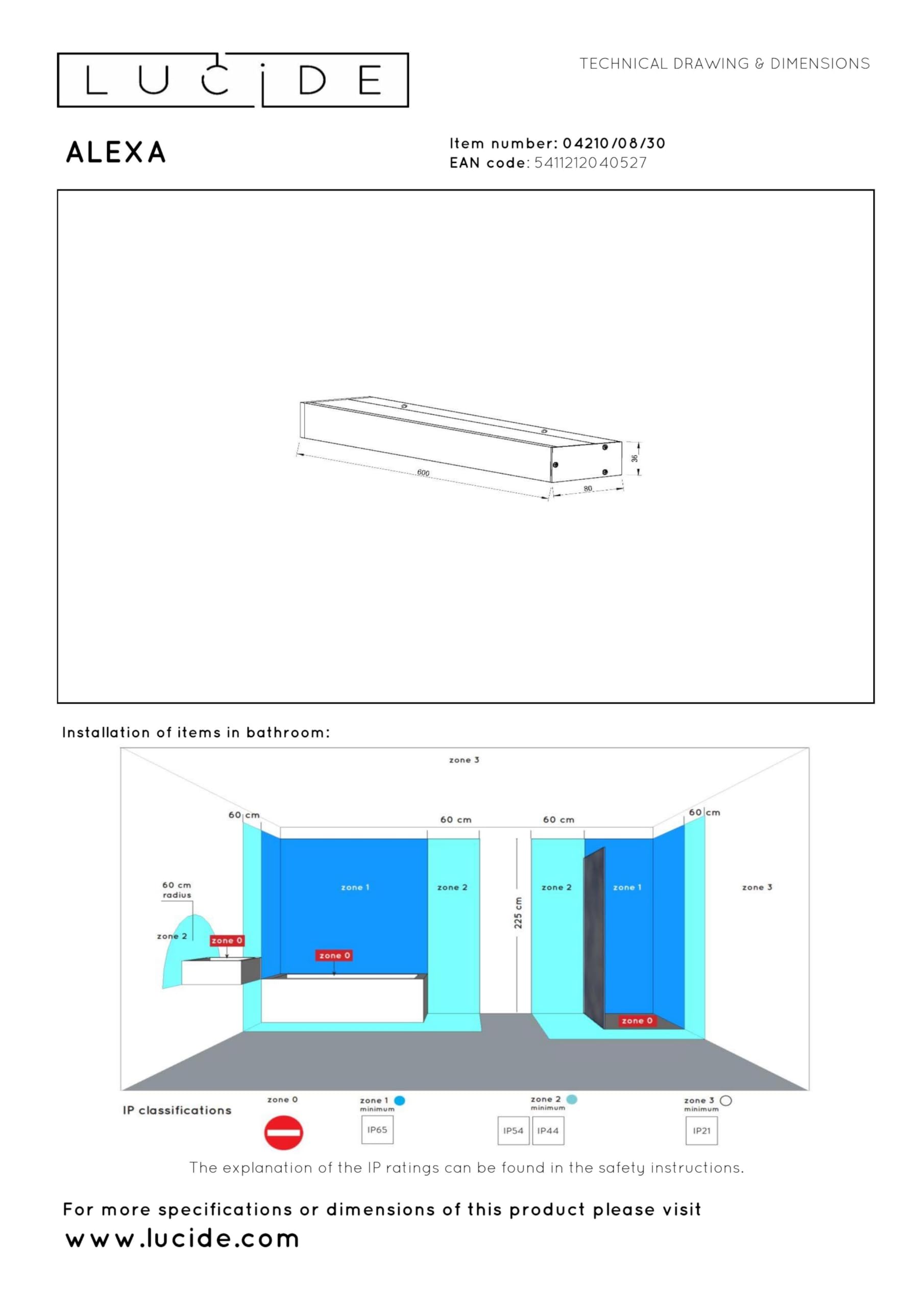 LUCIDE ALEXA Applique murale LED Salle de bains 1x8W 2700K IP44 Noir