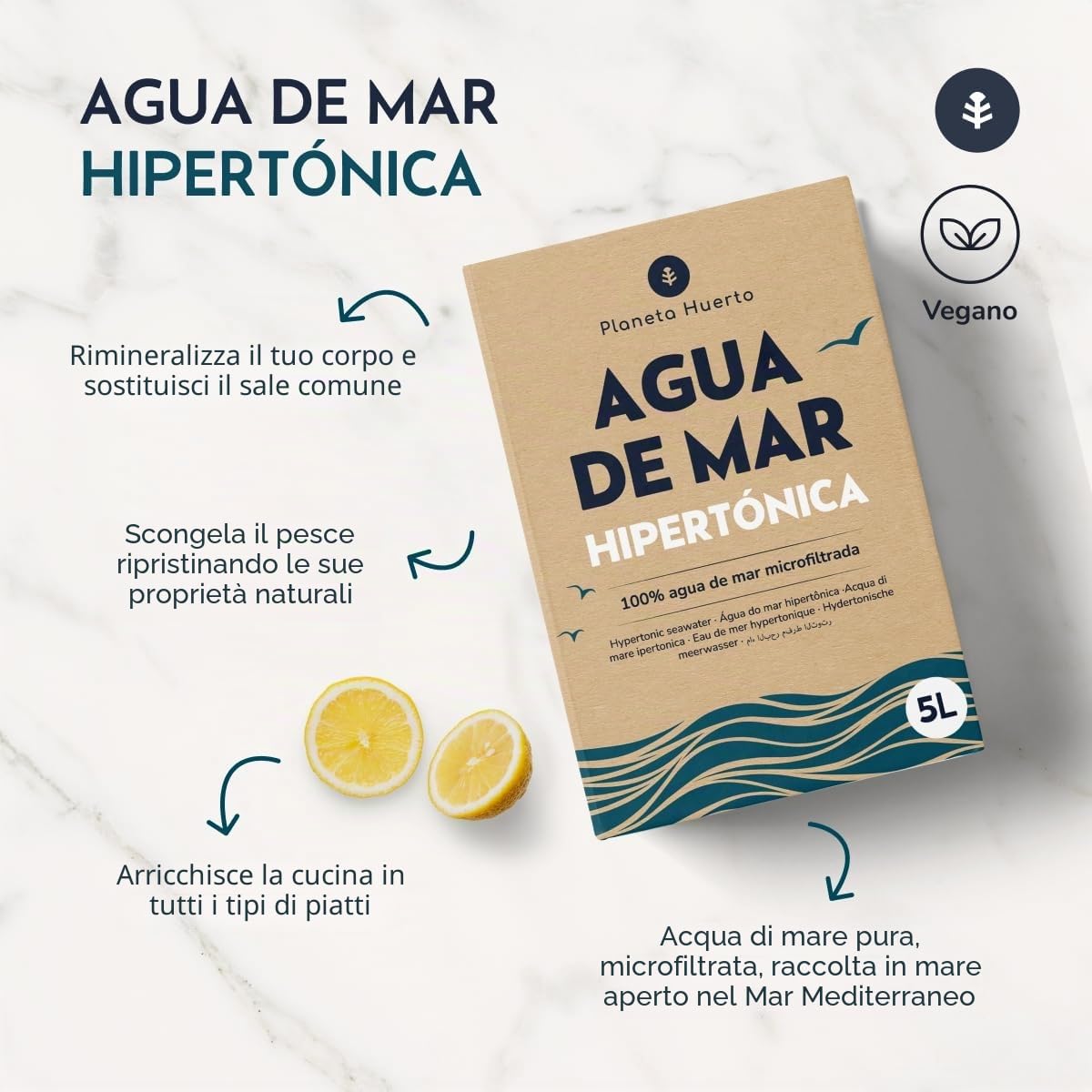Orto Planeta, acqua di mare ipertonica, 10 l, 100% naturale e microfiltrato a freddo, ricco di minerali e oligoelementi, adatto per diluizione, cottura sana, aperto