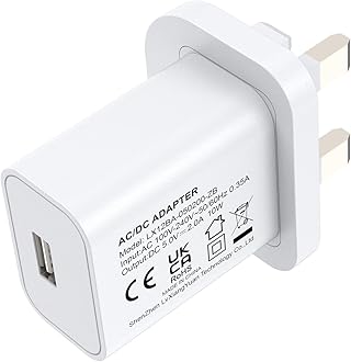 5V 2A 10W White USB Charger, UK Usb Plug, USB-A Output, 100V-240V Input, for Phone, Tablet, Speakers