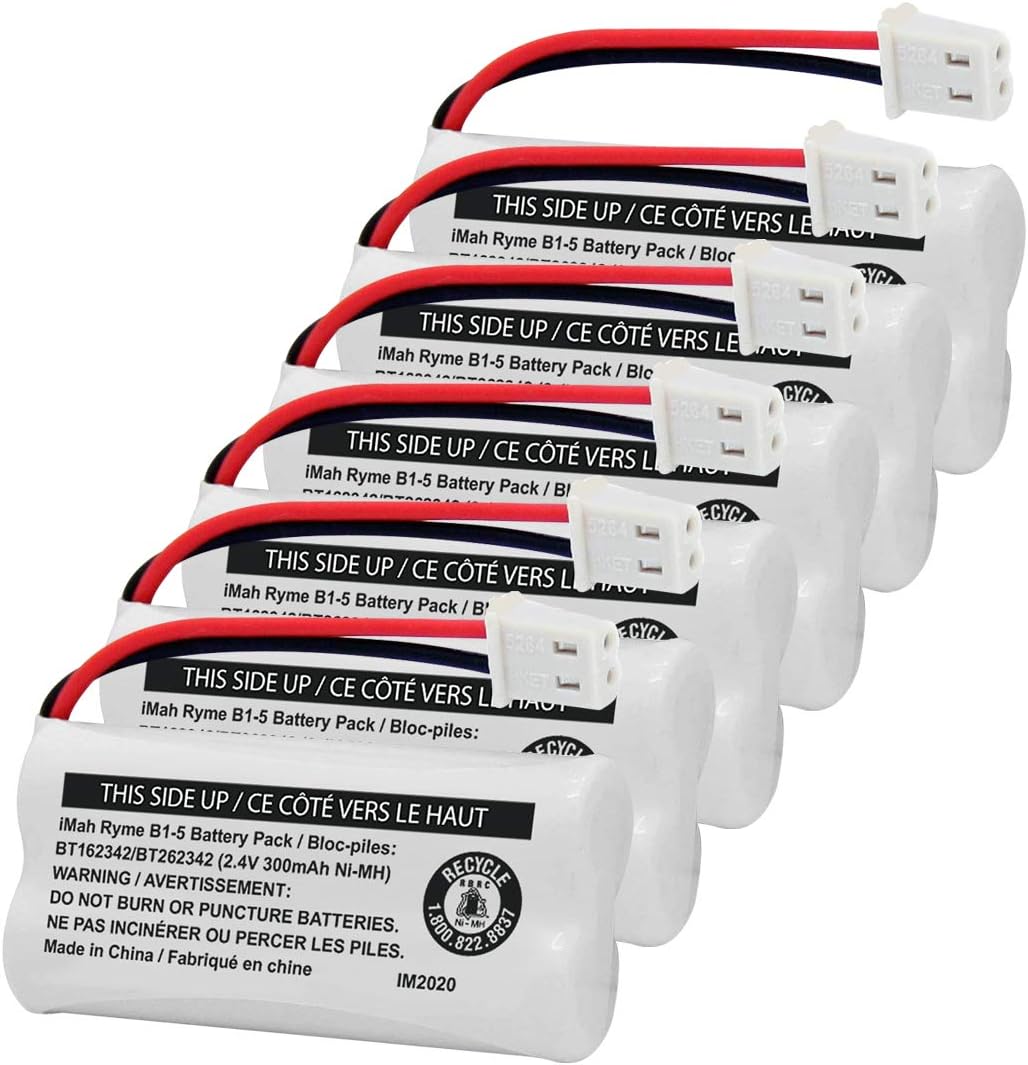 iMah BT162342/BT262342 2.4V 300mAh Ni-MH batería para teléfono inalámbrico, también compatible con BT183342/BT283342 AT&T EL52351 TL90070 VTech CS5119 DS6511 DS6722 LS6305, paquete de 6