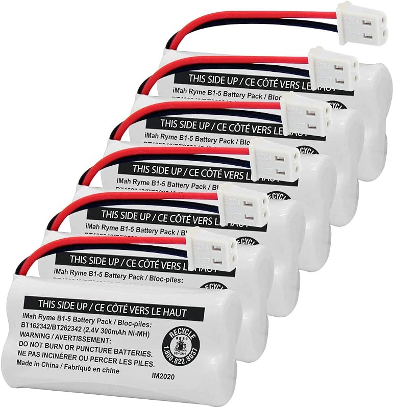 iMah BT162342/BT262342 2.4V 300mAh Ni-MH batería para teléfono inalámbrico, también compatible con BT183342/BT283342 AT&T EL52351 TL90070 VTech CS5119 DS6511 DS6722 LS6305, paquete de 6