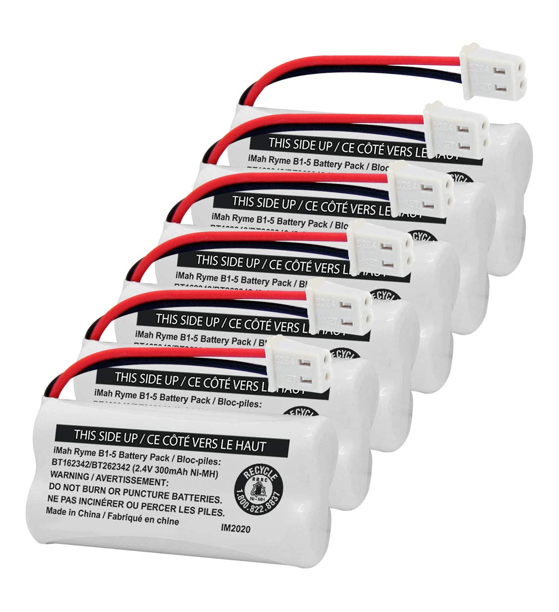 iMah BT162342/BT262342 2.4V 300mAh Ni-MH Cordless Phone Battery Pack, Also Compatible with BT183342/BT283342 AT&amp;T EL52351 TL90070 VTech CS5119 DS6511 DS6722 LS6305 Handset, 6-Pack