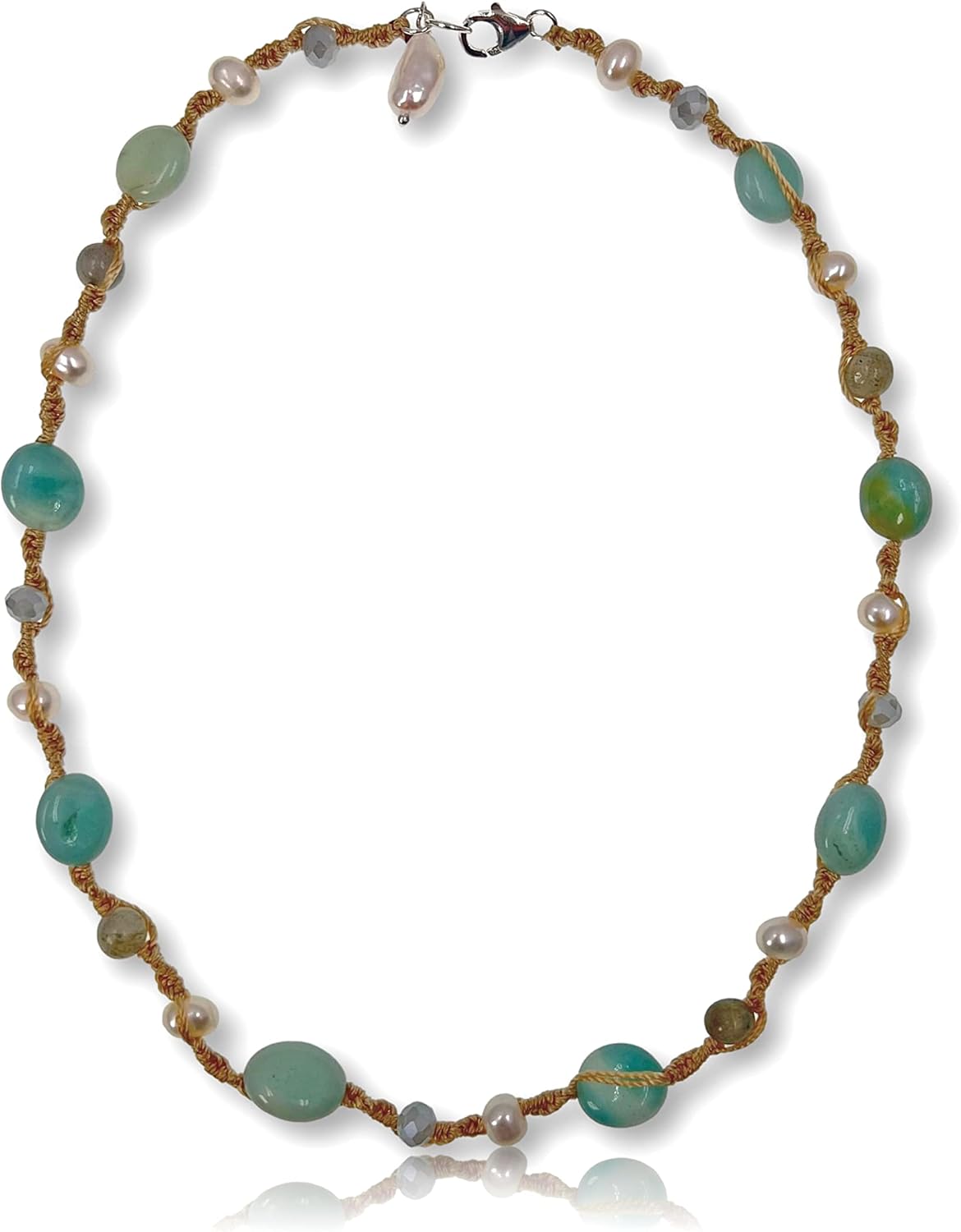 MGR 14-16" Genuine Picture Jasper, Black Onyx, Purple Jade and Amazonite MGR Hand-woven Choker/Bracelet For Women